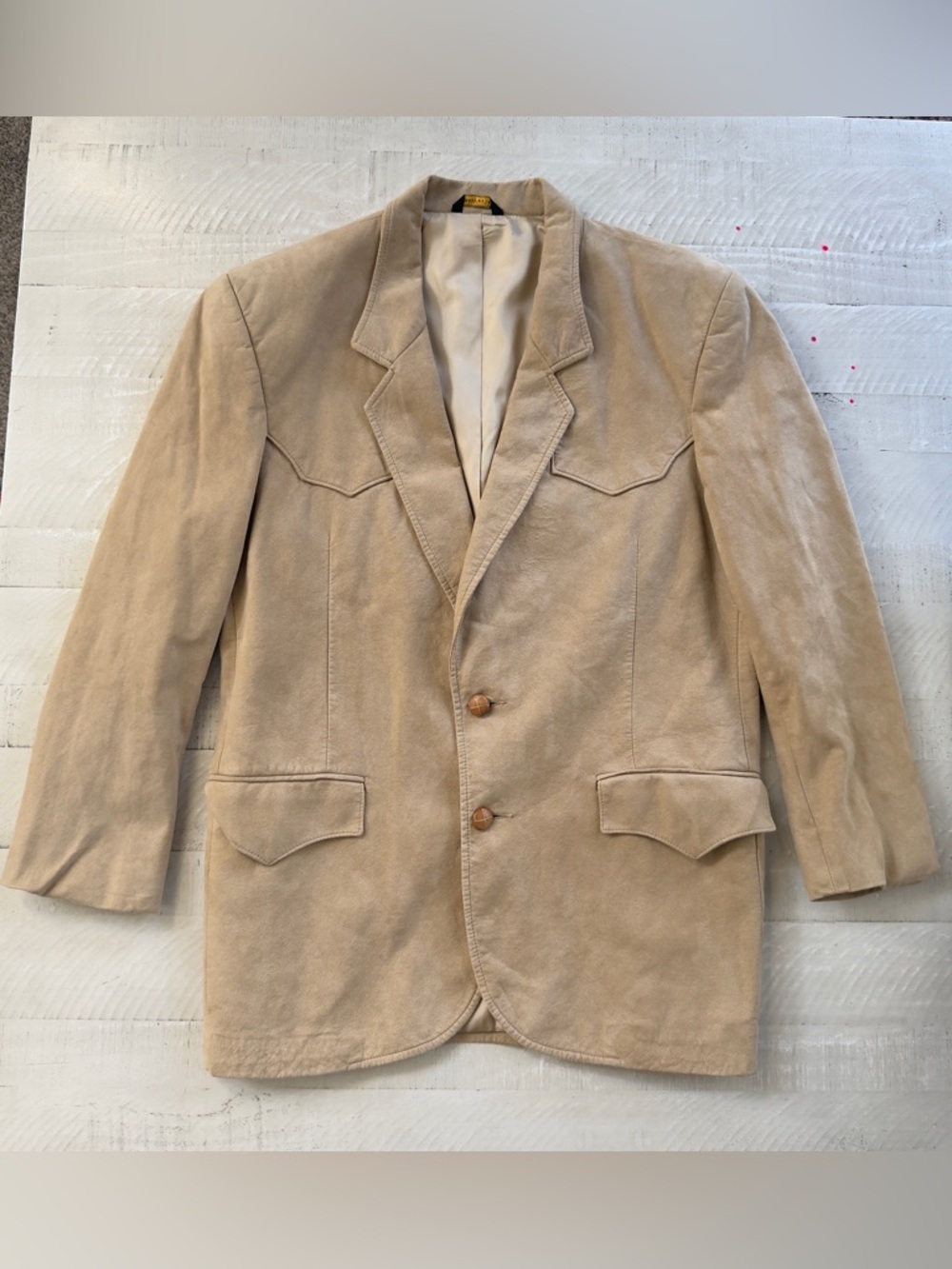 Vintage Mens Pioneer Wear Western Tan Suede Sport Coat size Medium made in USA